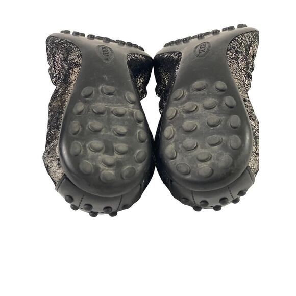 Tods Dee Flats 37.5 Black Leather Round Toe Buckle Ballet Style Silver Metallic - Picture 8 of 12